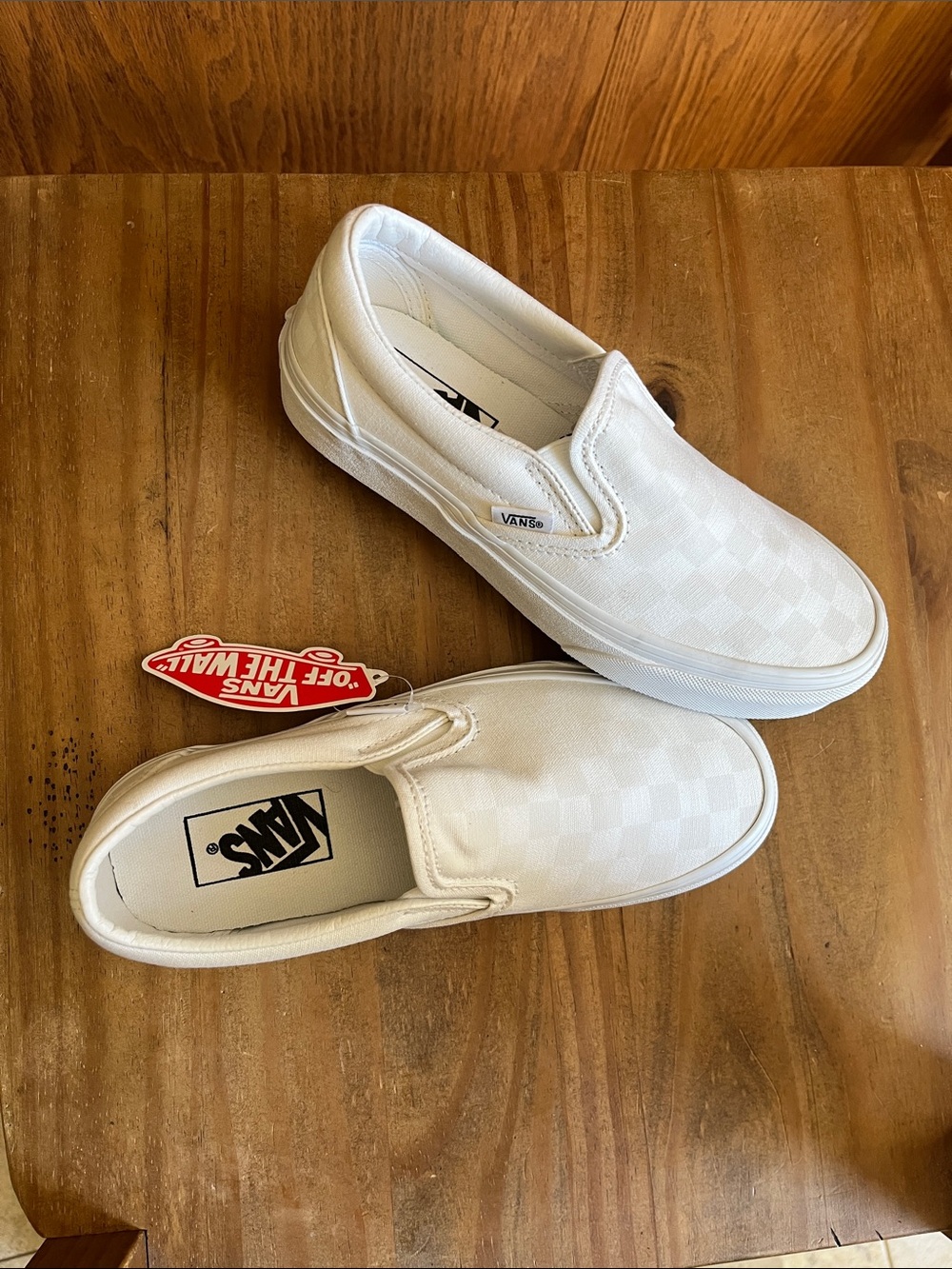 Vans White Checkerboard Slip-On Sneakers